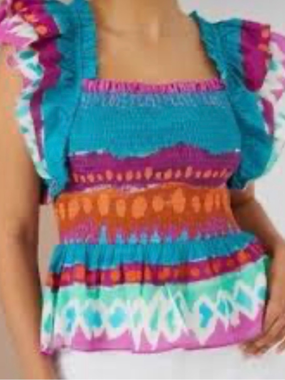 ALIVIA Boho Vibrant Color Smocked Ruffle Top Size Medium